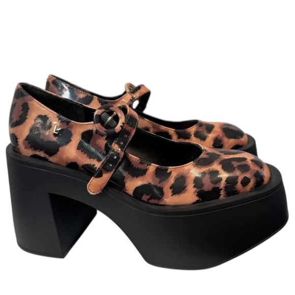 NWT Larroude Olivia Platform Pump Patent Safiano Jaguar Leopard Mary Jane 7 - Picture 3 of 9